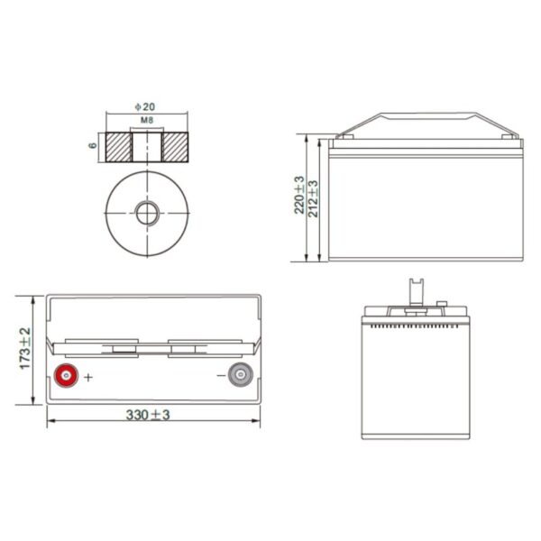 Batería monoblock - Kaise AGM solar 12V - 120Ah (C100) - Imagen 2